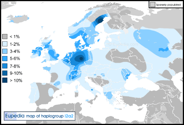 mapa europa haplogrupo I2a2