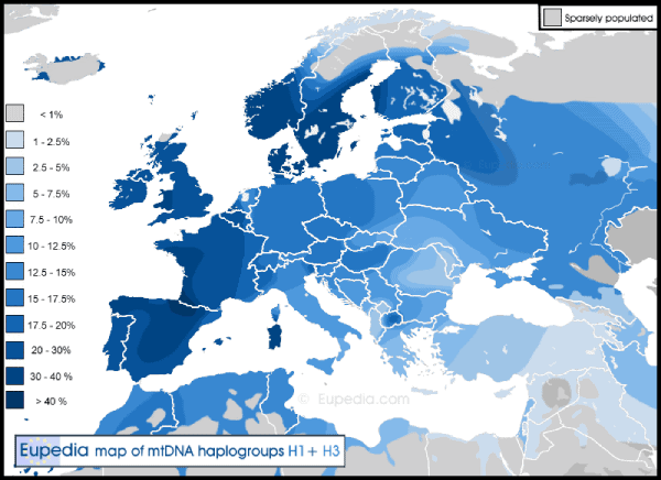 mapa europa haplogrupo H1+H3