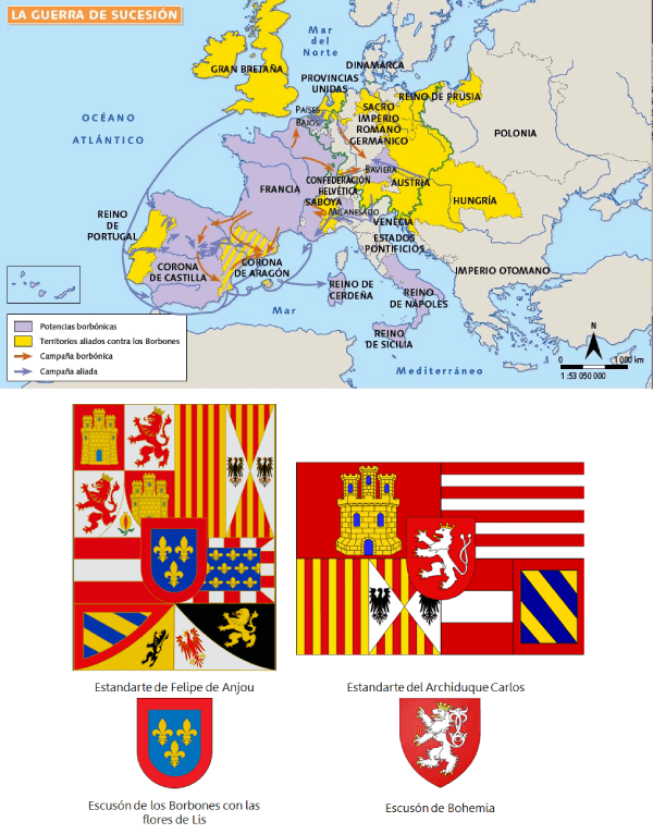 escudos de los candidatos en la guerra de sucesión española