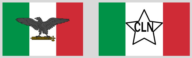 Banderas República Social Italiana y Comité Liberación Nacional
