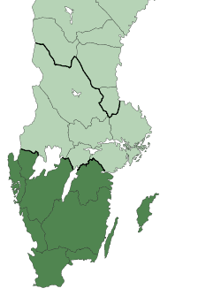 Mapa de Suecia con la zona de origen de los godos