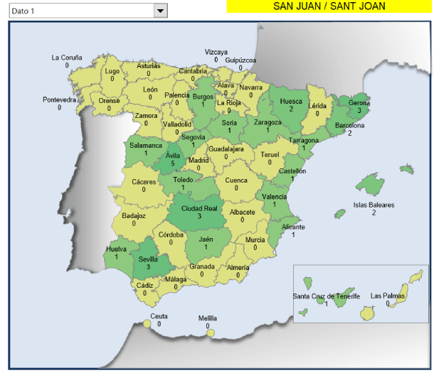 Mapa municipios San Juan en España