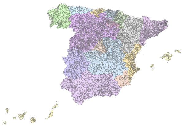 Mapa distribucion municipios de España
