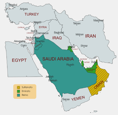 mapa oriente medio sultanato emirato reino musulmán