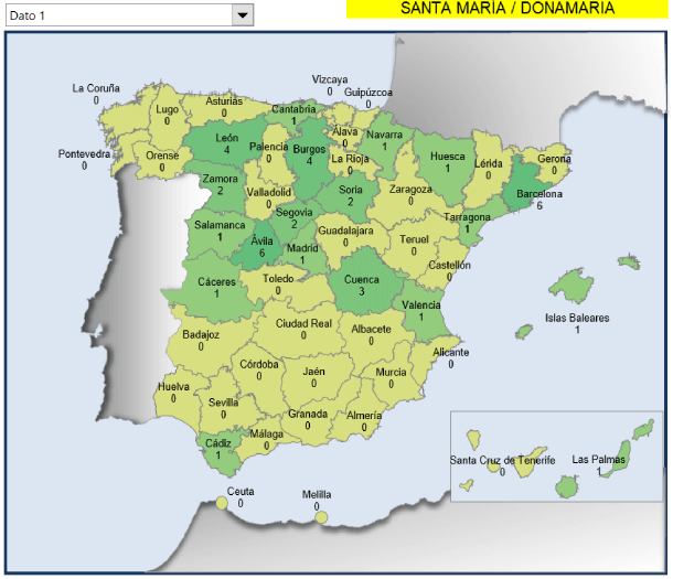 Mapa municipios Santa María en España